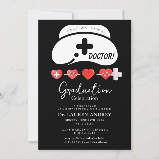 Invitación a la fiesta de graduación de médico (Anverso)