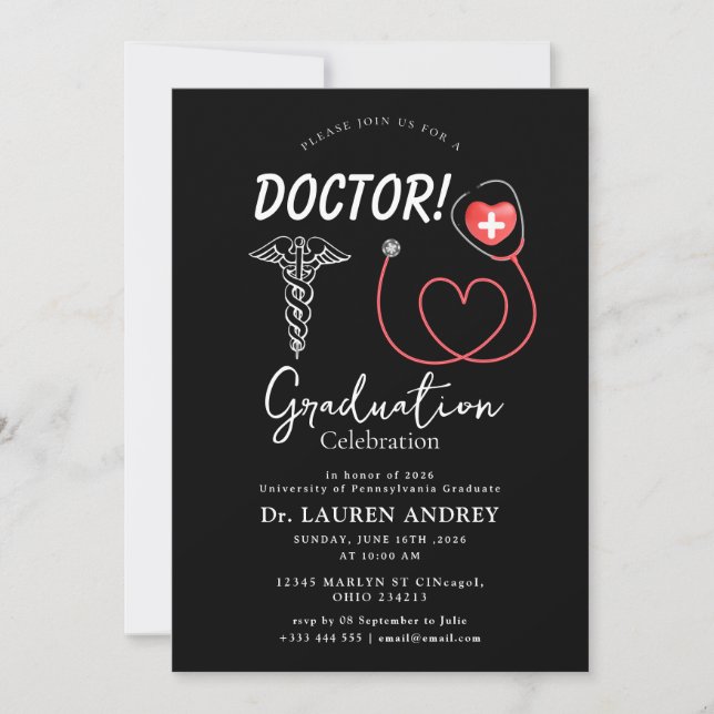 Invitación a la fiesta de graduación de médico (Anverso)