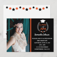 Invitación a la fiesta de graduación de naranja y