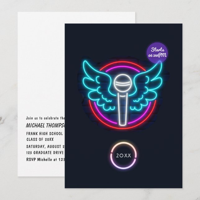 Invitación a la fiesta de graduación de Neon Micro (Anverso / Reverso)