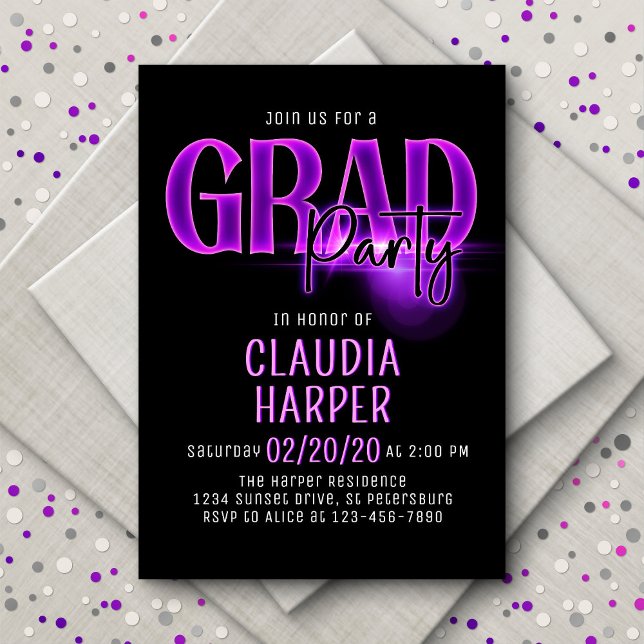 Invitación a la fiesta de graduación de neón rosad (Subido por el creador)