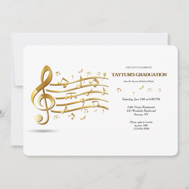 Invitación a la fiesta de graduación de notas musi (Anverso)