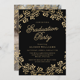 Invitación a la fiesta de graduación de oro dorado