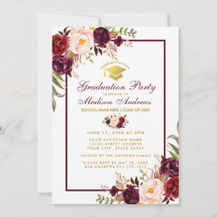 Invitación a la fiesta de graduación de oro floral