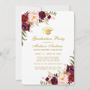 Invitación a la fiesta de graduación de oro floral
