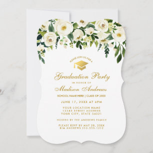 Invitación a la fiesta de graduación de oro floral