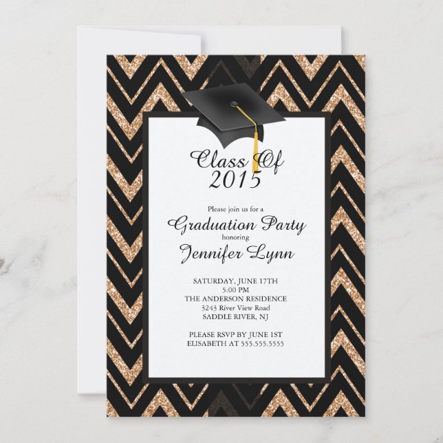Invitación a la fiesta de graduación de oro negro  (Anverso)
