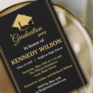 Invitación a la fiesta de graduación de oro negro
