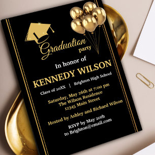 Invitación a la fiesta de graduación de oro negro
