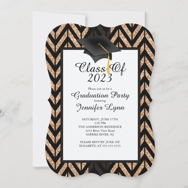 Invitación a la fiesta de graduación de oro negro  (Anverso)