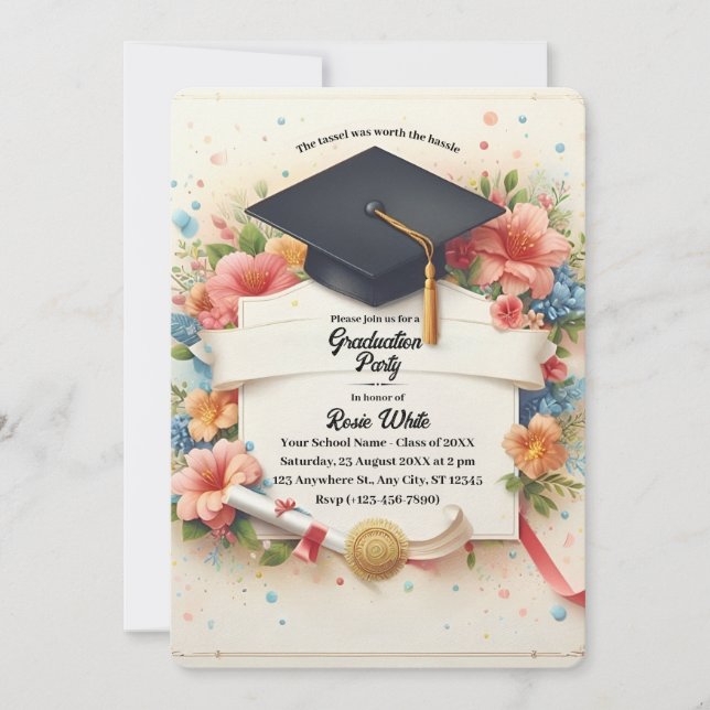 Invitación a la fiesta de graduación de pancartas  (Anverso)