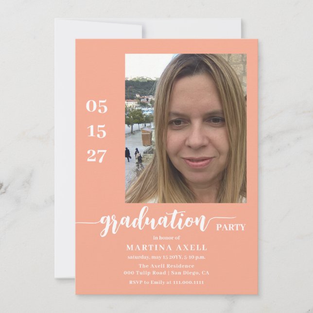 Invitación a la fiesta de graduación de Peach Phot (Anverso)