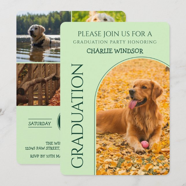 Invitación a la fiesta de graduación de perros Fot (Anverso / Reverso)