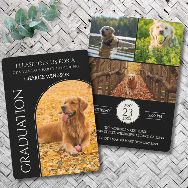 Invitación a la fiesta de graduación de perros Fot (Dog Graduation Party Invitation cards)