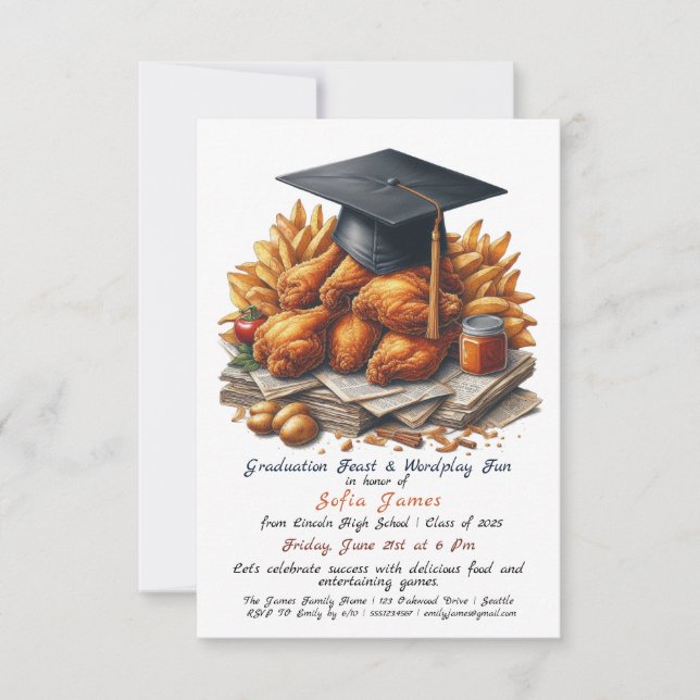 Invitación a la fiesta de graduación de Pollo Frit (Anverso)