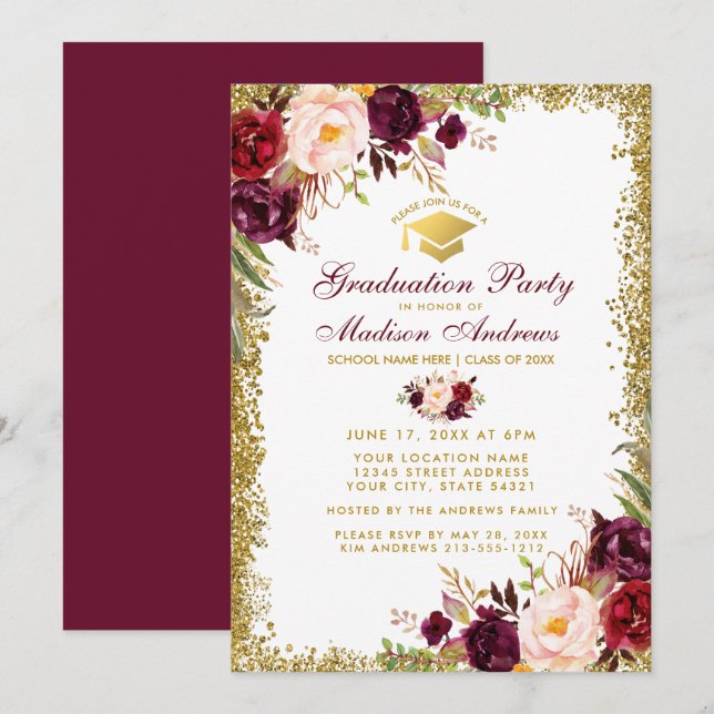 Invitación a la fiesta de graduación de Purpurina  (Anverso / Reverso)
