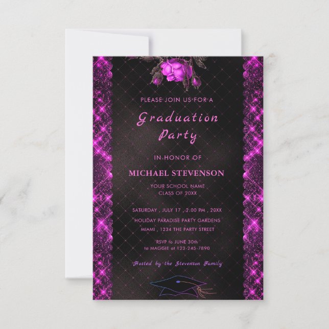 Invitación a la fiesta de graduación de Purpurinas (Anverso)