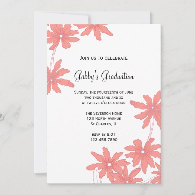 Invitación a la fiesta de graduación de Red Daisie (Anverso)