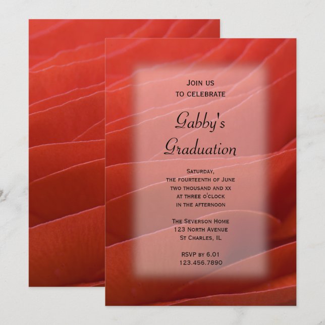 Invitación a la fiesta de graduación de Red Ranunc (Anverso / Reverso)