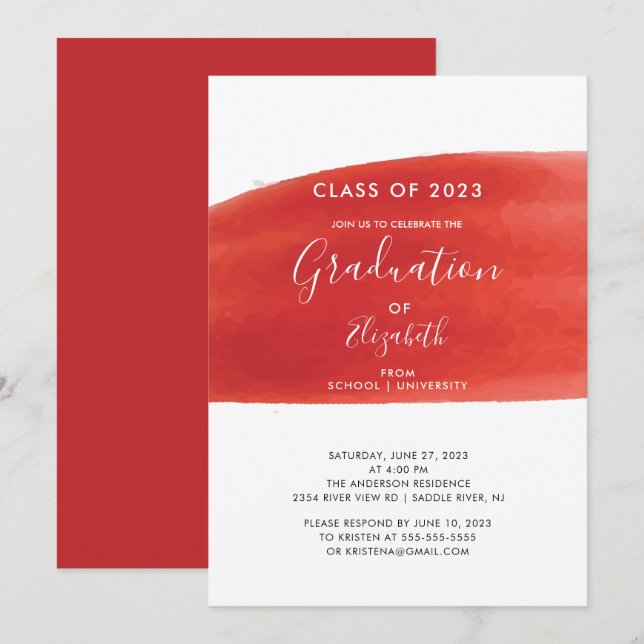 Invitación a la fiesta de graduación de Red Waterc (Anverso / Reverso)