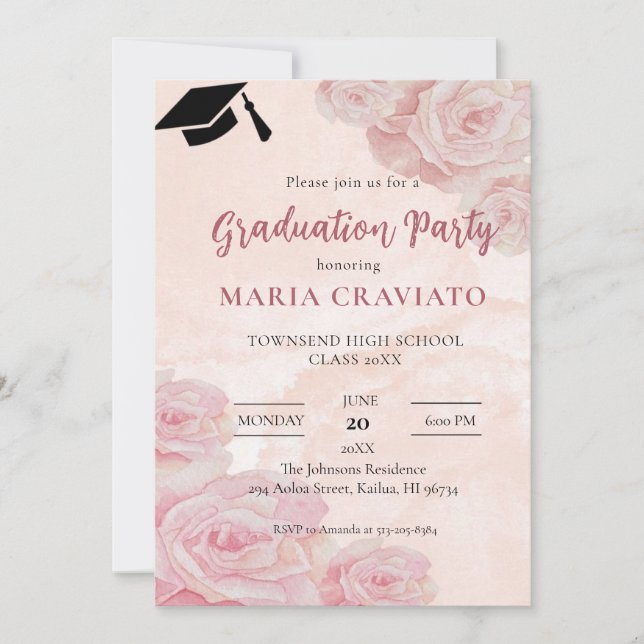 Invitación a la fiesta de graduación de rosas (Anverso)