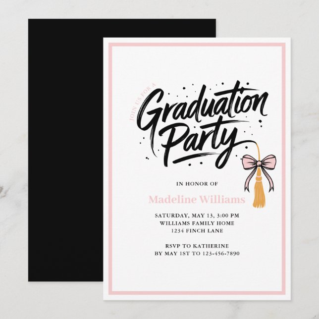 Invitación a la fiesta de graduación de Tassel Bow (Anverso / Reverso)