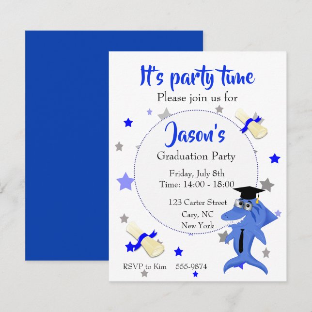 Invitación a la fiesta de graduación de tiburones (Anverso / Reverso)