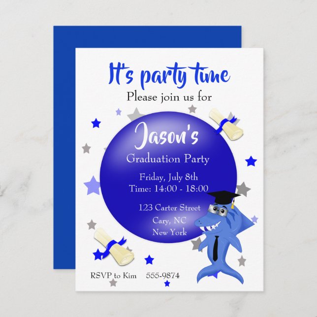Invitación a la fiesta de graduación de tiburones (Anverso / Reverso)