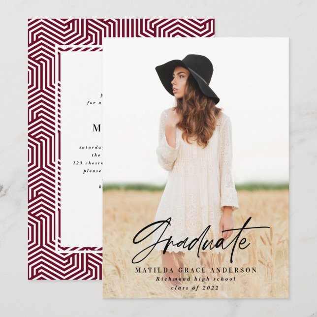 Invitación a la fiesta de graduación de tipografía (Anverso / Reverso)