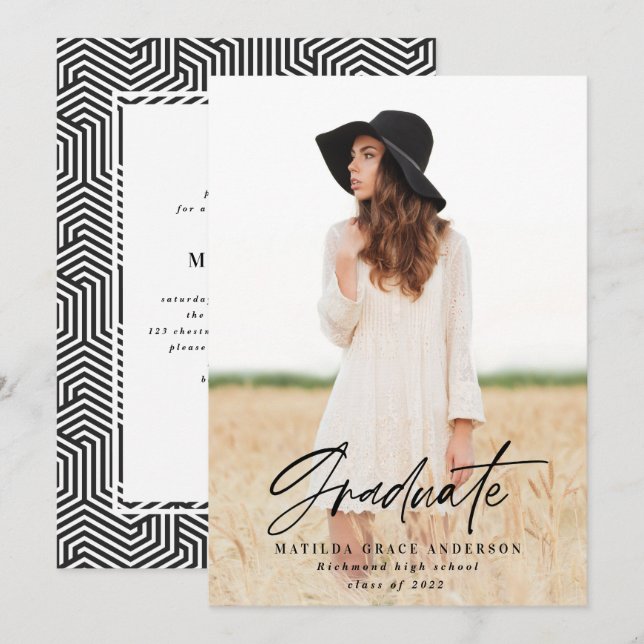 Invitación a la fiesta de graduación de tipografía (Anverso / Reverso)