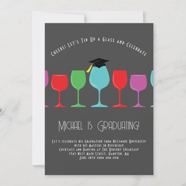 Invitación a la fiesta de graduación de Wine Glass (Anverso)