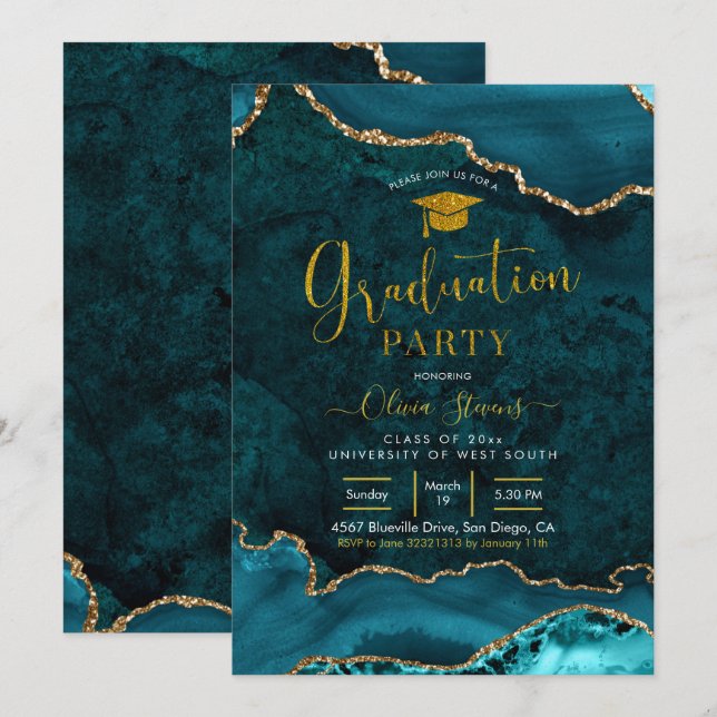 Invitación a la fiesta de graduación del agate ver (Anverso / Reverso)