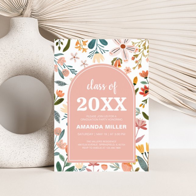Invitación a la fiesta de graduación del Arco de F (Wildflower Meadow Graduation Party Invitation)