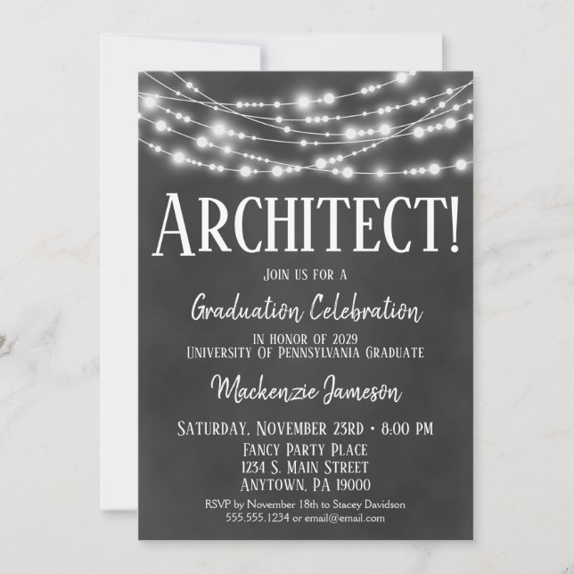Invitación a la fiesta de graduación del arquitect (Anverso)