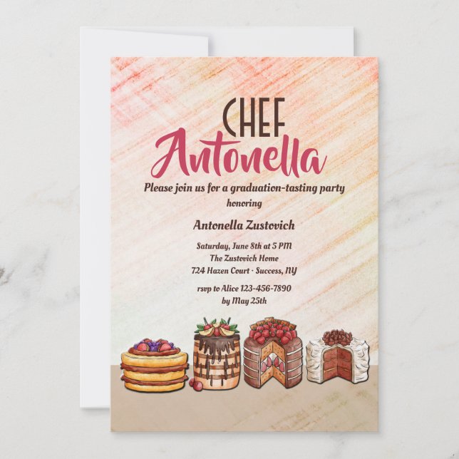 Invitación a la fiesta de graduación del chef de p (Anverso)