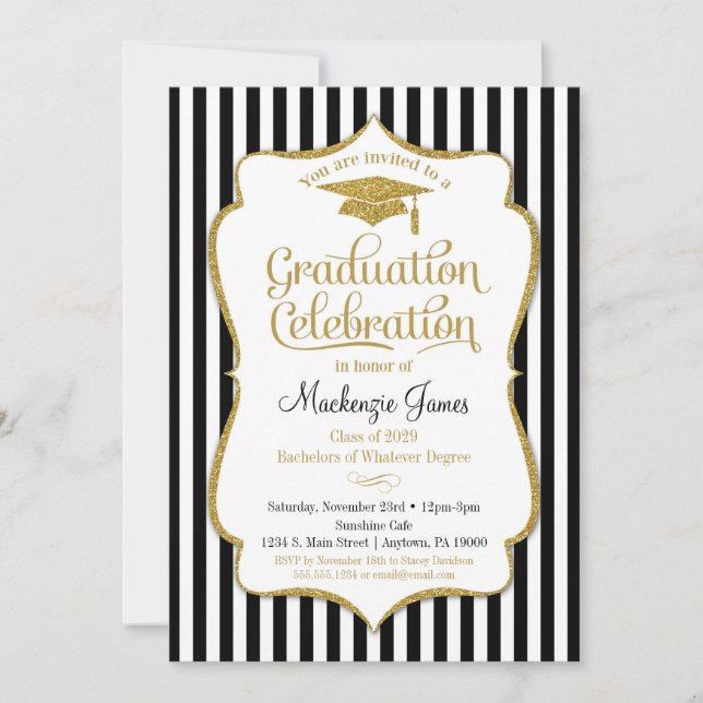 Invitación a la fiesta de graduación Elegante Oro  (Anverso)