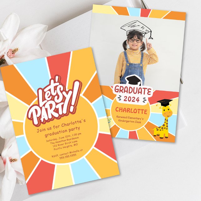 Invitación a la fiesta de graduación elemental par (Sunray Kids Elementary Graduation Party Invite)