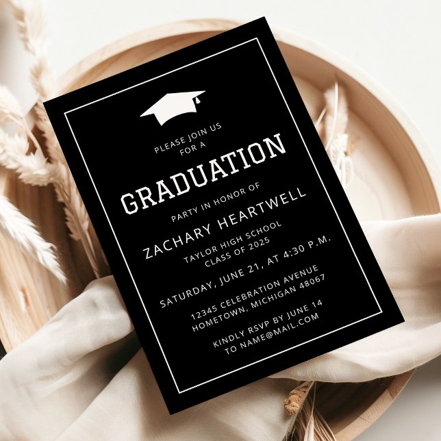 Invitación a la fiesta de graduación en blanco y n (Subido por el creador)