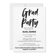Invitación a la fiesta de graduación en blanco y n