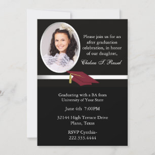Invitación a la fiesta de graduación en blanco y n
