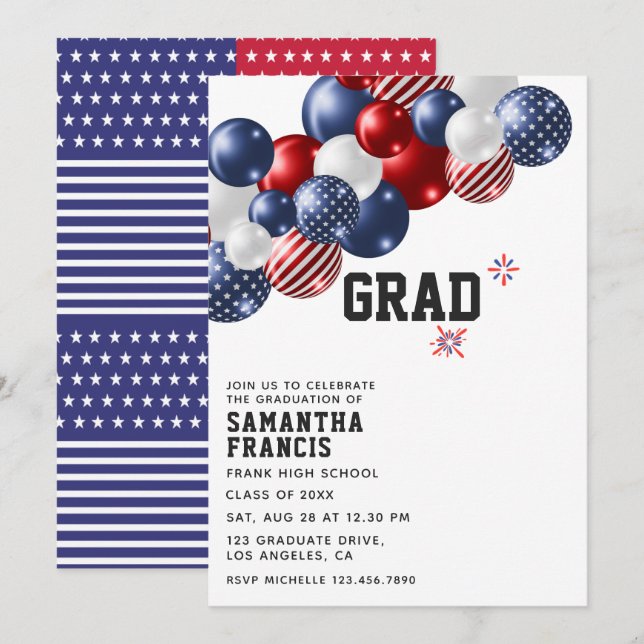 Invitación a la fiesta de graduación en globo de E (Anverso / Reverso)