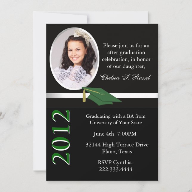 Invitación a la fiesta de graduación en negro, bla (Anverso)