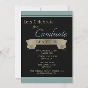 Invitación a la fiesta de graduación en negro y az