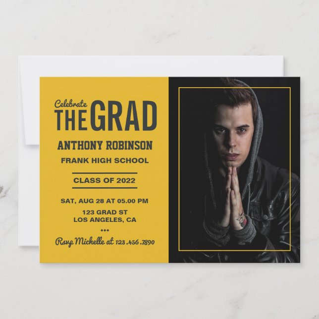 Invitación a la fiesta de graduación en negro y or (Anverso)