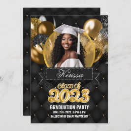 Invitación a la fiesta de graduación en negro y or