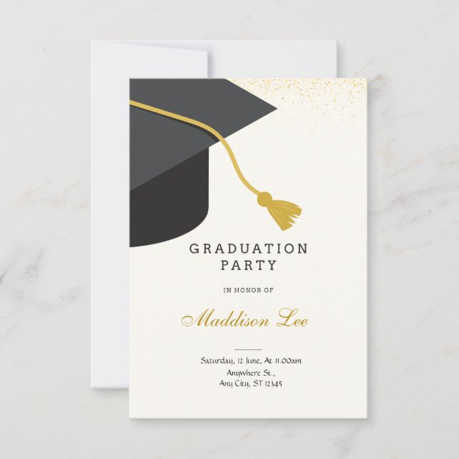Invitación a la fiesta de graduación en negro y or (Anverso)