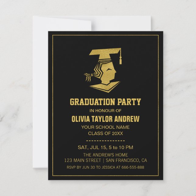 Invitación a la fiesta de graduación en oro falso  (Anverso)