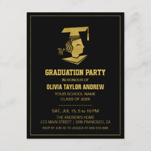 Invitación a la fiesta de graduación en oro falso