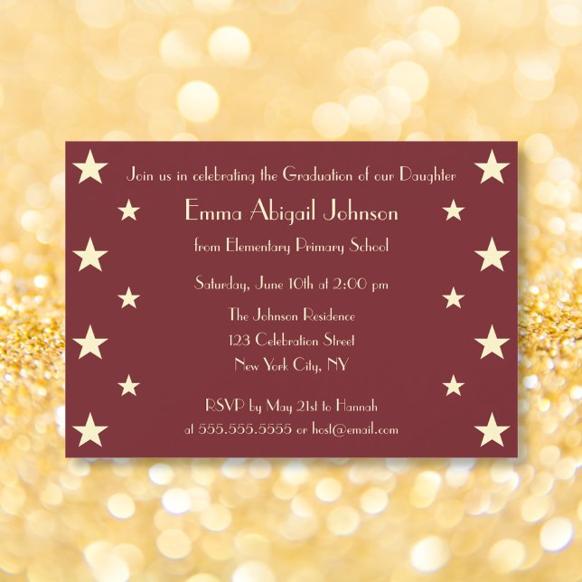 Invitación a la fiesta de graduación escolar de Fa (Faux Gold Stars School Graduation Party Invitation)