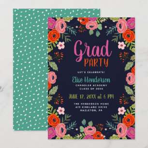 Invitación a la fiesta de graduación floral brilla